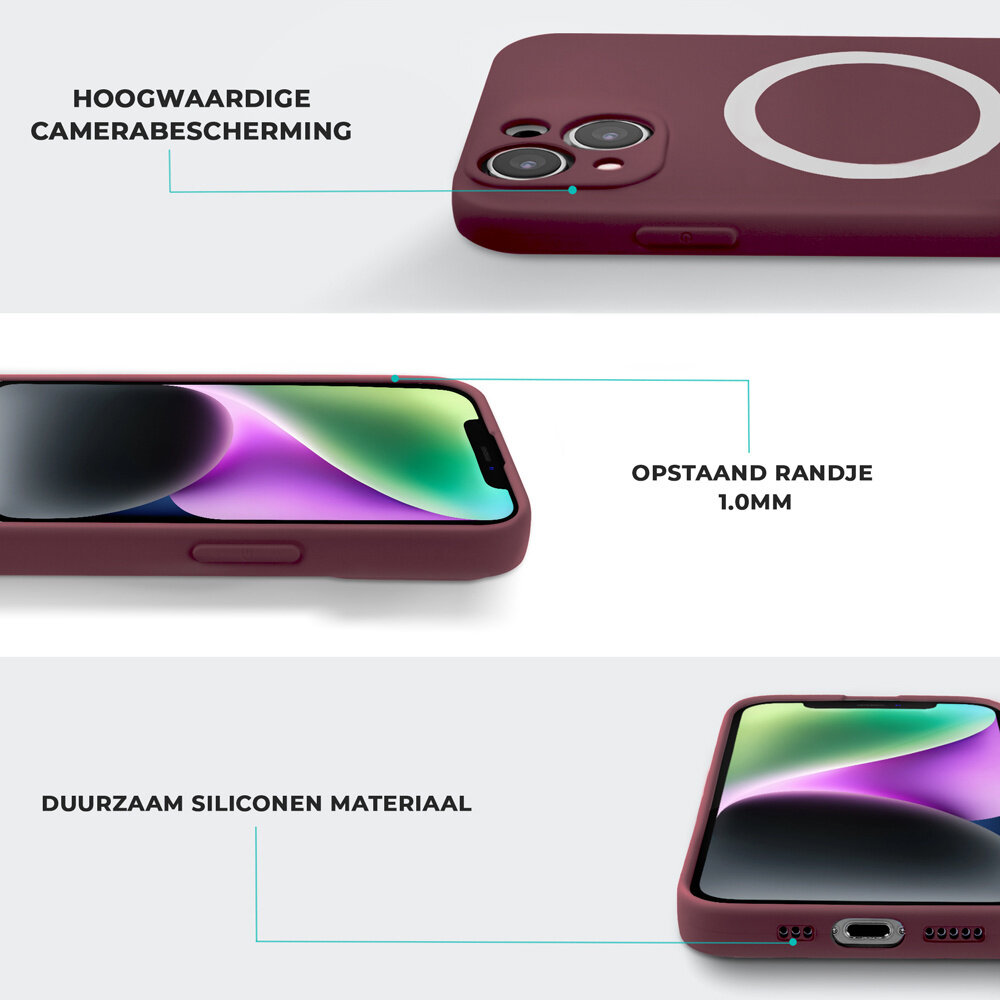 Shieldcase ShieldCase geschikt voor iPhone 14 Magsafe hoesje siliconen zijde (bordeaux) + ShieldCase screenprotector - beschermglas iPhone bescherming - iPhone case bescherm hoesje + Screenprotector