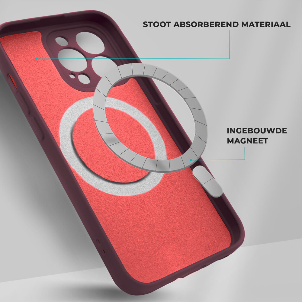 Shieldcase ShieldCase geschikt voor iPhone 14 Magsafe hoesje siliconen zijde (bordeaux) + ShieldCase screenprotector - beschermglas iPhone bescherming - iPhone case bescherm hoesje + Screenprotector
