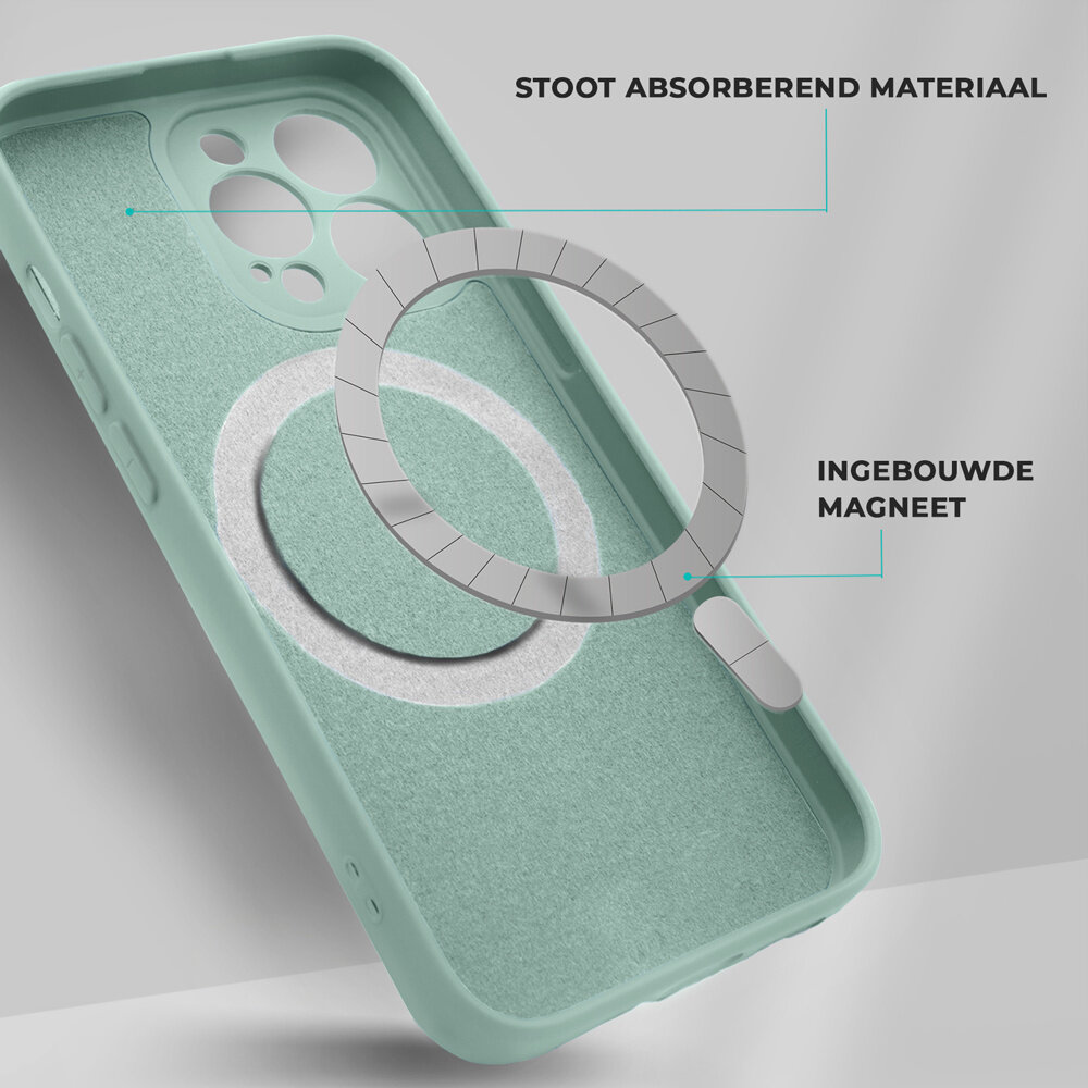 Shieldcase ShieldCase geschikt voor iPhone 14 Magsafe hoesje siliconen zijde (mintgroen) + ShieldCase screenprotector - beschermglas iPhone bescherming - iPhone case bescherm hoesje + Screenprotector