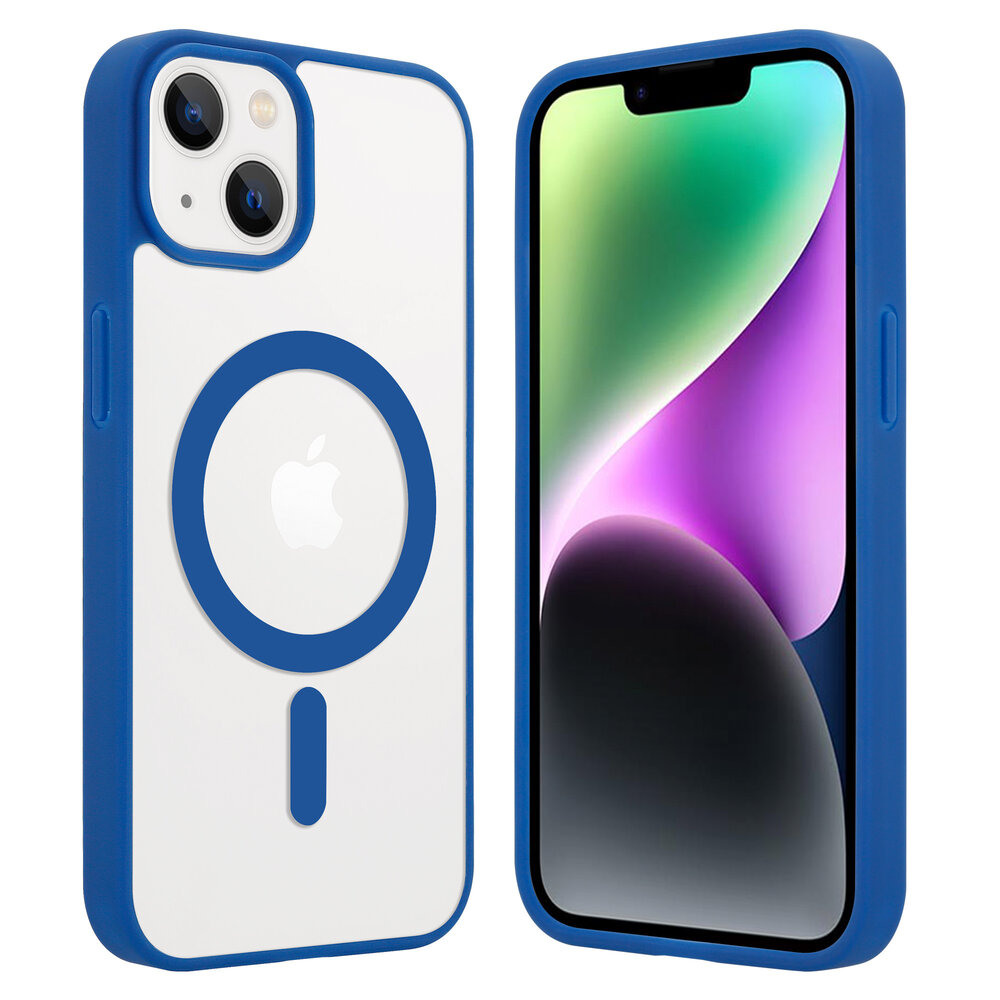 Shieldcase ShieldCase geschikt voor iPhone 14 Magsafe hoesje transparant gekleurde rand (blauw) + ShieldCase screenprotector - beschermglas iPhone bescherming - iPhone case bescherm hoesje + Screenprotector