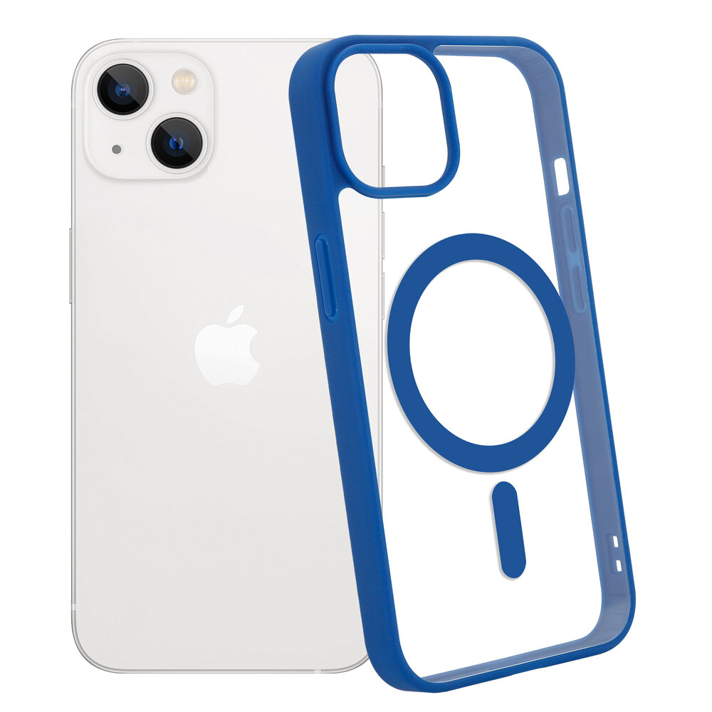 Shieldcase ShieldCase geschikt voor iPhone 14 Magsafe hoesje transparant gekleurde rand (blauw) + ShieldCase screenprotector - beschermglas iPhone bescherming - iPhone case bescherm hoesje + Screenprotector