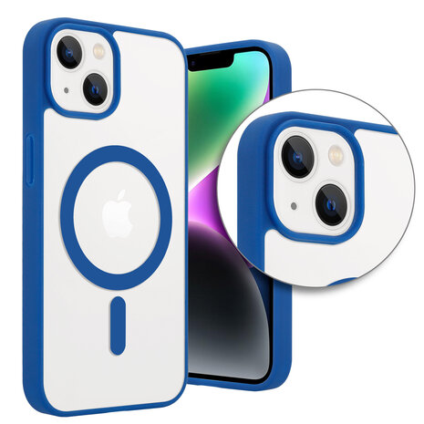Shieldcase ShieldCase geschikt voor iPhone 14 Magsafe hoesje transparant gekleurde rand (blauw) + ShieldCase screenprotector - beschermglas iPhone bescherming - iPhone case bescherm hoesje + Screenprotector