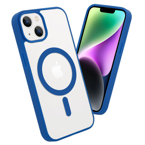 Shieldcase ShieldCase geschikt voor iPhone 14 Magsafe hoesje transparant gekleurde rand (blauw) + ShieldCase screenprotector - beschermglas iPhone bescherming - iPhone case bescherm hoesje + Screenprotector