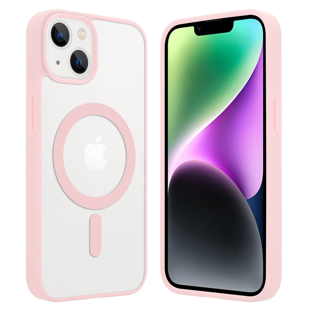 Shieldcase ShieldCase geschikt voor iPhone 14 Magsafe hoesje transparant gekleurde rand (roze) + ShieldCase screenprotector - beschermglas iPhone bescherming - iPhone case bescherm hoesje + Screenprotector