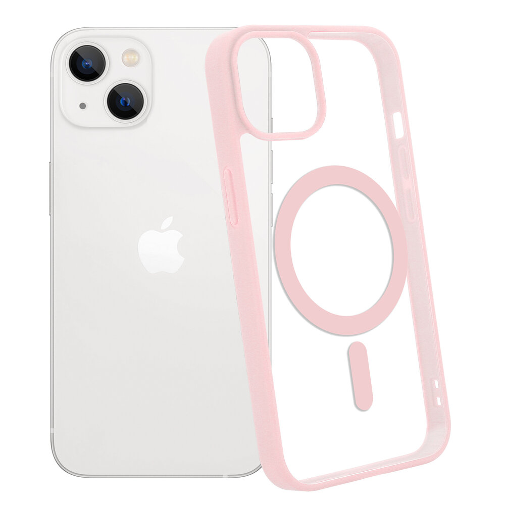 Shieldcase ShieldCase geschikt voor iPhone 14 Magsafe hoesje transparant gekleurde rand (roze) + ShieldCase screenprotector - beschermglas iPhone bescherming - iPhone case bescherm hoesje + Screenprotector