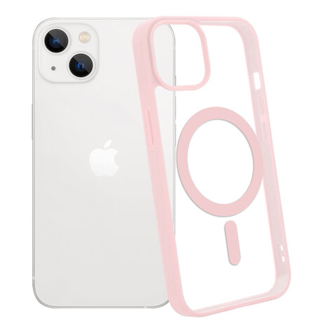 Shieldcase ShieldCase geschikt voor iPhone 14 Magsafe hoesje transparant gekleurde rand (roze) + ShieldCase screenprotector - beschermglas iPhone bescherming - iPhone case bescherm hoesje + Screenprotector