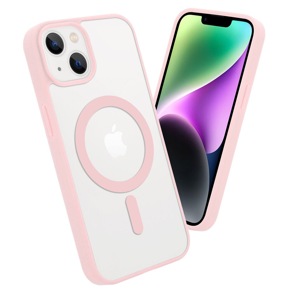 Shieldcase ShieldCase geschikt voor iPhone 14 Magsafe hoesje transparant gekleurde rand (roze) + ShieldCase screenprotector - beschermglas iPhone bescherming - iPhone case bescherm hoesje + Screenprotector
