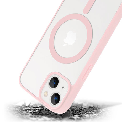Shieldcase ShieldCase geschikt voor iPhone 14 Magsafe hoesje transparant gekleurde rand (roze) + ShieldCase screenprotector - beschermglas iPhone bescherming - iPhone case bescherm hoesje + Screenprotector