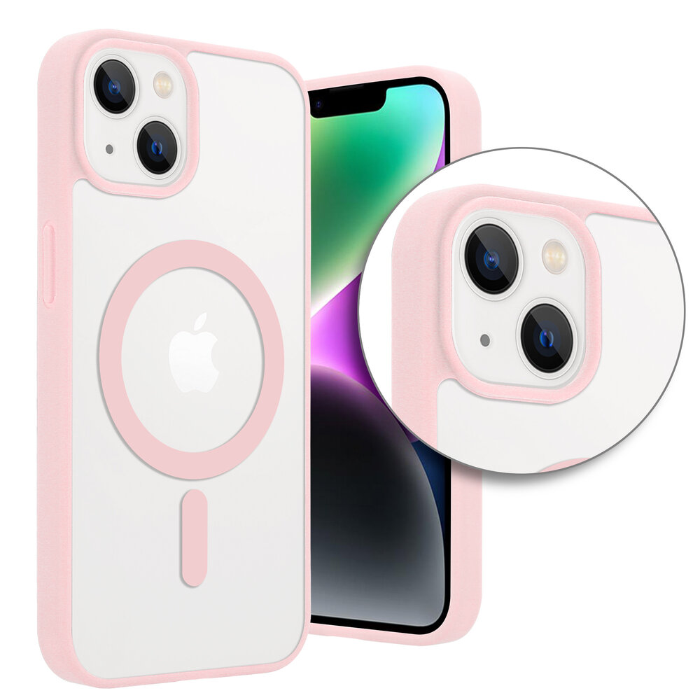 Shieldcase ShieldCase geschikt voor iPhone 14 Magsafe hoesje transparant gekleurde rand (roze) + ShieldCase screenprotector - beschermglas iPhone bescherming - iPhone case bescherm hoesje + Screenprotector