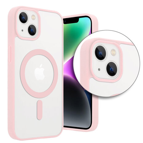 Shieldcase ShieldCase geschikt voor iPhone 14 Magsafe hoesje transparant gekleurde rand (roze) + ShieldCase screenprotector - beschermglas iPhone bescherming - iPhone case bescherm hoesje + Screenprotector