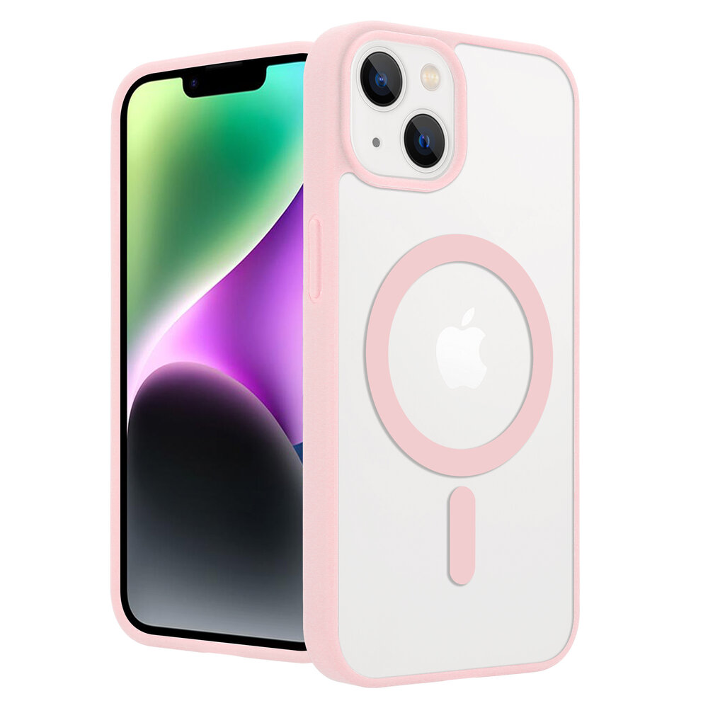 Shieldcase ShieldCase geschikt voor iPhone 14 Magsafe hoesje transparant gekleurde rand (roze) + ShieldCase screenprotector - beschermglas iPhone bescherming - iPhone case bescherm hoesje + Screenprotector