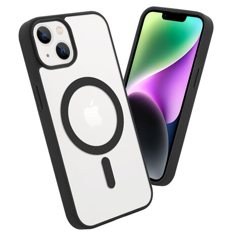 Shieldcase ShieldCase geschikt voor iPhone 14 Magsafe hoesje transparant gekleurde rand (zwart) + ShieldCase screenprotector - beschermglas iPhone bescherming - iPhone case bescherm hoesje + Screenprotector