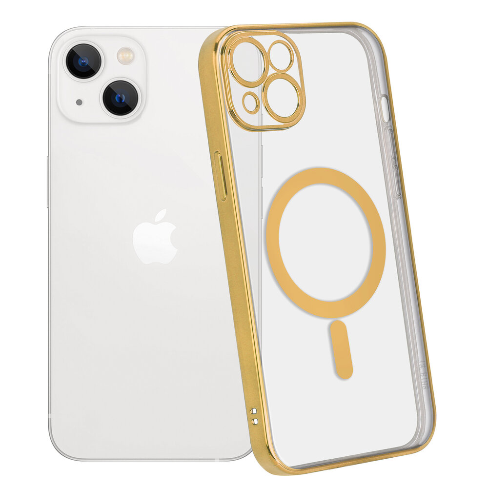 Shieldcase ShieldCase geschikt voor iPhone 14 Plus hoesje transparant Magsafe metal coating (goud) + ShieldCase screenprotector - beschermglas iPhone bescherming - iPhone case bescherm hoesje + Screenprotector
