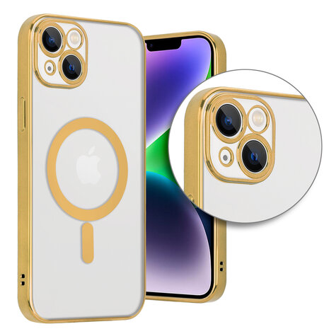 Shieldcase ShieldCase geschikt voor iPhone 14 Plus hoesje transparant Magsafe metal coating (goud) + ShieldCase screenprotector - beschermglas iPhone bescherming - iPhone case bescherm hoesje + Screenprotector
