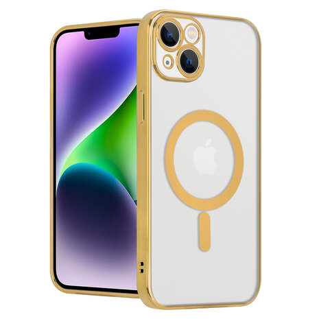Shieldcase ShieldCase geschikt voor iPhone 14 Plus hoesje transparant Magsafe metal coating (goud) + ShieldCase screenprotector - beschermglas iPhone bescherming - iPhone case bescherm hoesje + Screenprotector