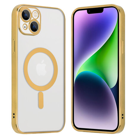 Shieldcase ShieldCase geschikt voor iPhone 14 Plus hoesje transparant Magsafe metal coating (goud) + ShieldCase screenprotector - beschermglas iPhone bescherming - iPhone case bescherm hoesje + Screenprotector