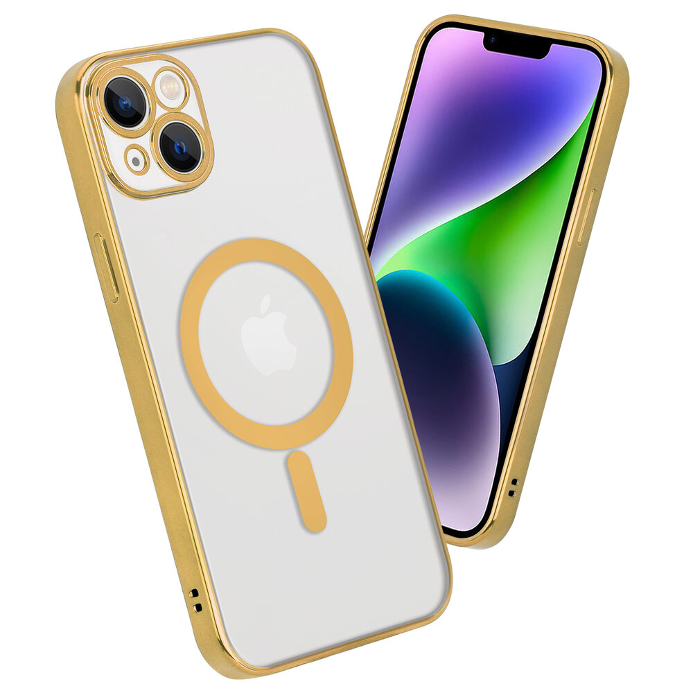 Shieldcase ShieldCase geschikt voor iPhone 14 Plus hoesje transparant Magsafe metal coating (goud) + ShieldCase screenprotector - beschermglas iPhone bescherming - iPhone case bescherm hoesje + Screenprotector