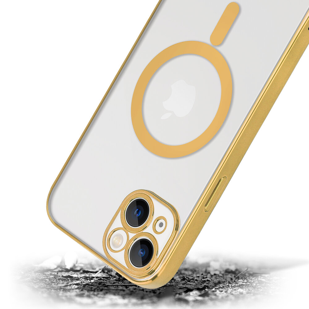 Shieldcase ShieldCase geschikt voor iPhone 14 Plus hoesje transparant Magsafe metal coating (goud) + ShieldCase screenprotector - beschermglas iPhone bescherming - iPhone case bescherm hoesje + Screenprotector