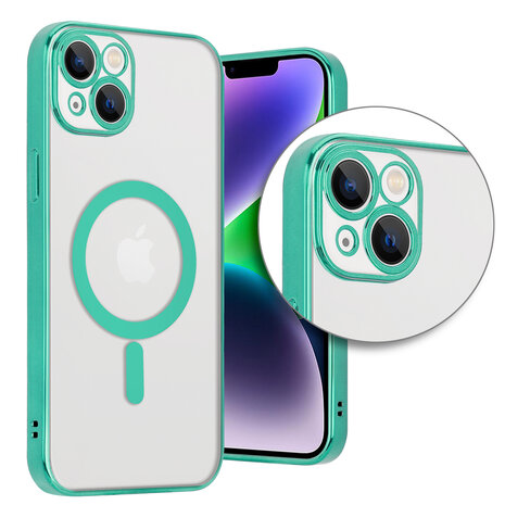 Shieldcase ShieldCase geschikt voor iPhone 14 Plus hoesje transparant Magsafe metal coating (groen) + ShieldCase screenprotector - beschermglas iPhone bescherming - iPhone case bescherm hoesje + Screenprotector