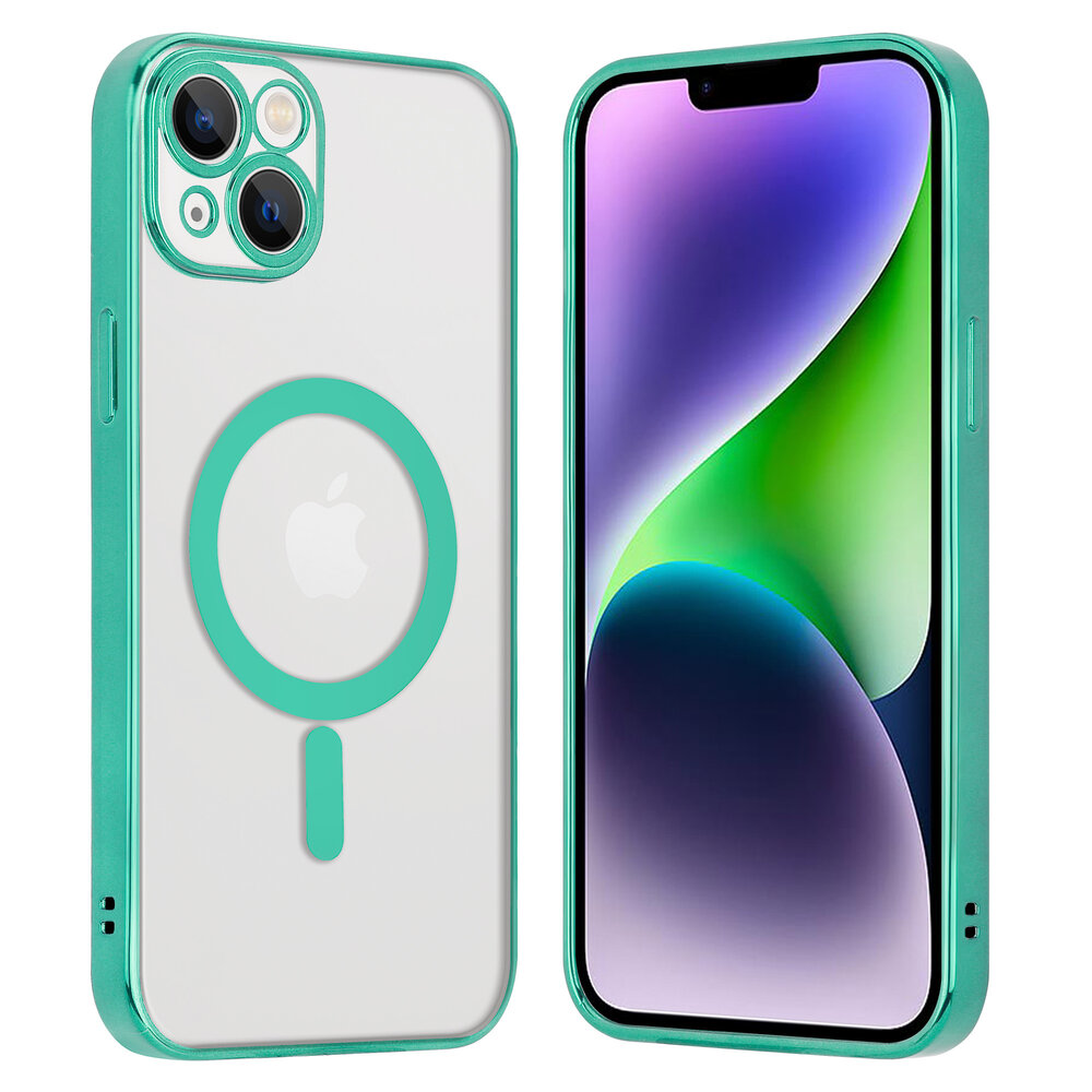 Shieldcase ShieldCase geschikt voor iPhone 14 Plus hoesje transparant Magsafe metal coating (groen) + ShieldCase screenprotector - beschermglas iPhone bescherming - iPhone case bescherm hoesje + Screenprotector