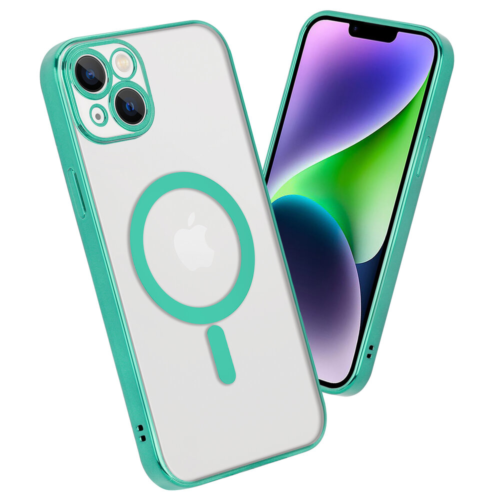 Shieldcase ShieldCase geschikt voor iPhone 14 Plus hoesje transparant Magsafe metal coating (groen) + ShieldCase screenprotector - beschermglas iPhone bescherming - iPhone case bescherm hoesje + Screenprotector