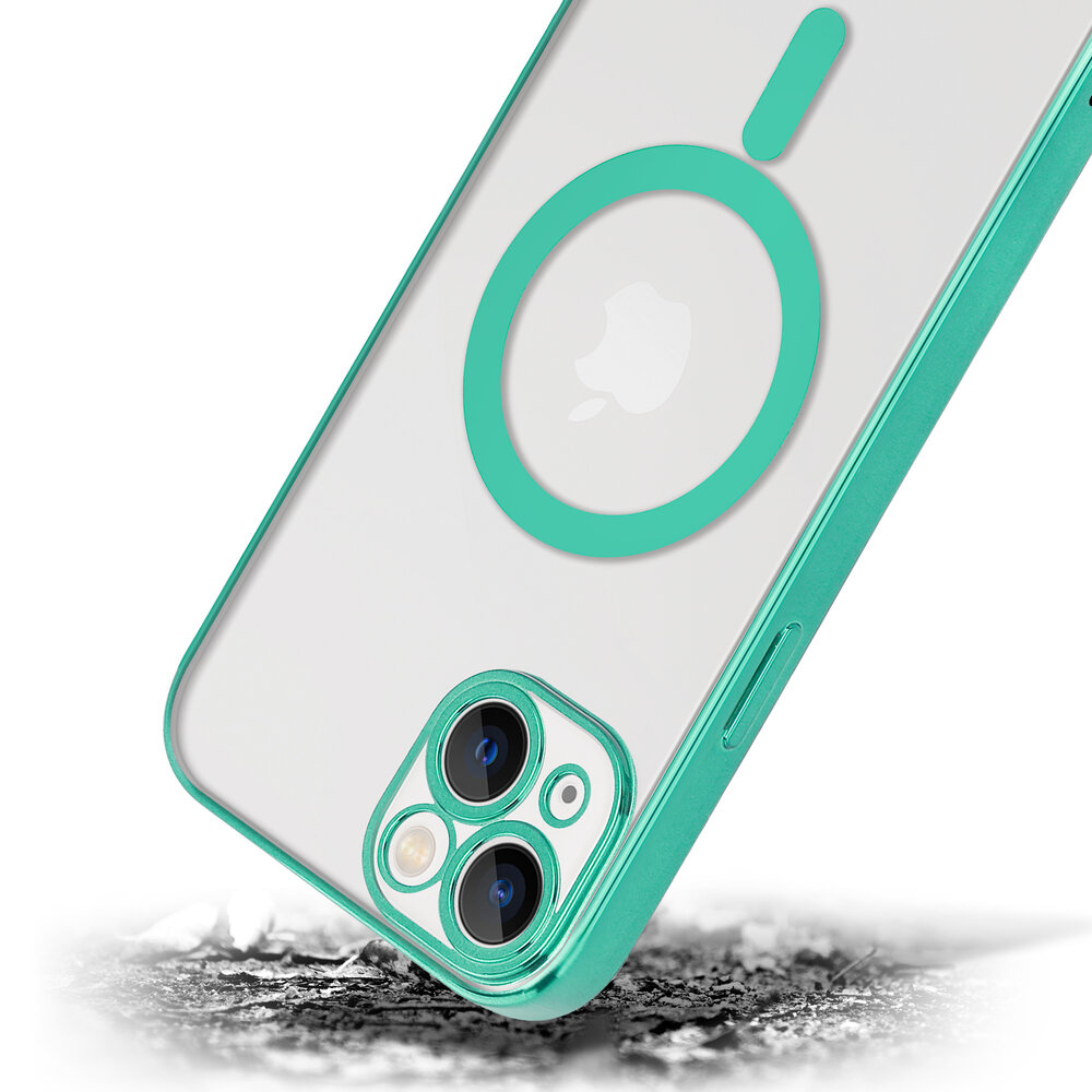 Shieldcase ShieldCase geschikt voor iPhone 14 Plus hoesje transparant Magsafe metal coating (groen) + ShieldCase screenprotector - beschermglas iPhone bescherming - iPhone case bescherm hoesje + Screenprotector