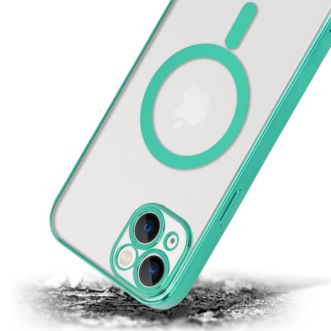 Shieldcase ShieldCase geschikt voor iPhone 14 Plus hoesje transparant Magsafe metal coating (groen) + ShieldCase screenprotector - beschermglas iPhone bescherming - iPhone case bescherm hoesje + Screenprotector
