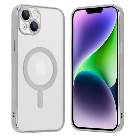 Shieldcase ShieldCase geschikt voor iPhone 14 Plus hoesje transparant Magsafe metal coating (zilver) + ShieldCase screenprotector - beschermglas iPhone bescherming - iPhone case bescherm hoesje + Screenprotector