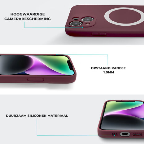 Shieldcase ShieldCase geschikt voor iPhone 14 Plus Magsafe hoesje siliconen zijde (bordeaux) + ShieldCase screenprotector - beschermglas iPhone bescherming - iPhone case bescherm hoesje + Screenprotector