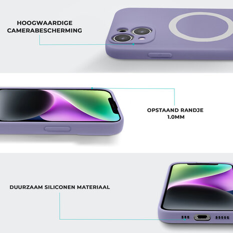 Shieldcase ShieldCase geschikt voor iPhone 14 Plus Magsafe hoesje siliconen zijde (lila) + ShieldCase screenprotector - beschermglas iPhone bescherming - iPhone case bescherm hoesje + Screenprotector
