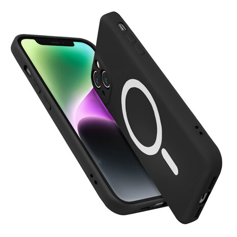 Shieldcase ShieldCase geschikt voor iPhone 14 Plus Magsafe hoesje siliconen zijde (zwart) + ShieldCase screenprotector - beschermglas iPhone bescherming - iPhone case bescherm hoesje + Screenprotector