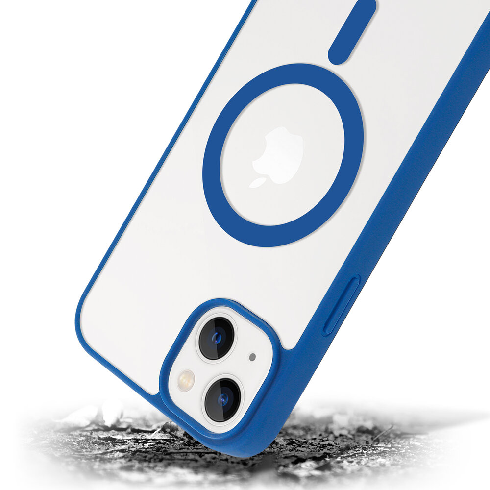 Shieldcase ShieldCase geschikt voor iPhone 14 Plus Magsafe hoesje transparant gekleurde rand (blauw) + ShieldCase screenprotector - beschermglas iPhone bescherming - iPhone case bescherm hoesje + Screenprotector