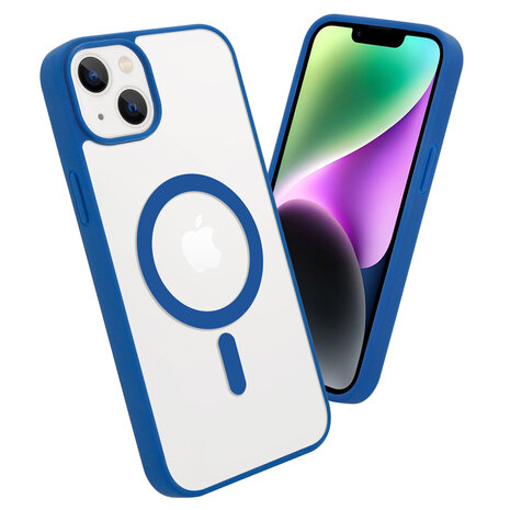 Shieldcase ShieldCase geschikt voor iPhone 14 Plus Magsafe hoesje transparant gekleurde rand (blauw) + ShieldCase screenprotector - beschermglas iPhone bescherming - iPhone case bescherm hoesje + Screenprotector