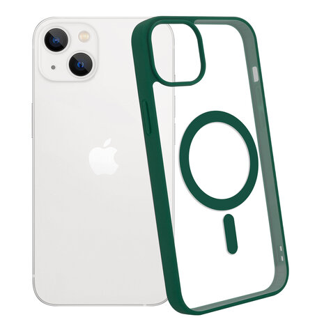 Shieldcase ShieldCase geschikt voor iPhone 14 Plus Magsafe hoesje transparant gekleurde rand (groen) + ShieldCase screenprotector - beschermglas iPhone bescherming - iPhone case bescherm hoesje + Screenprotector