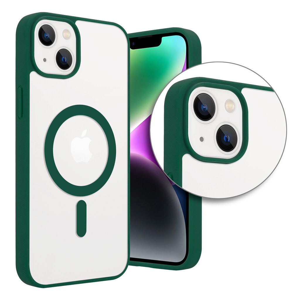 Shieldcase ShieldCase geschikt voor iPhone 14 Plus Magsafe hoesje transparant gekleurde rand (groen) + ShieldCase screenprotector - beschermglas iPhone bescherming - iPhone case bescherm hoesje + Screenprotector