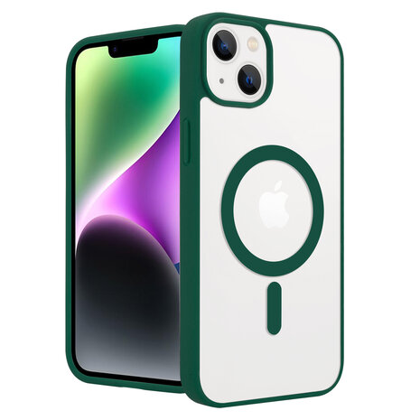 Shieldcase ShieldCase geschikt voor iPhone 14 Plus Magsafe hoesje transparant gekleurde rand (groen) + ShieldCase screenprotector - beschermglas iPhone bescherming - iPhone case bescherm hoesje + Screenprotector