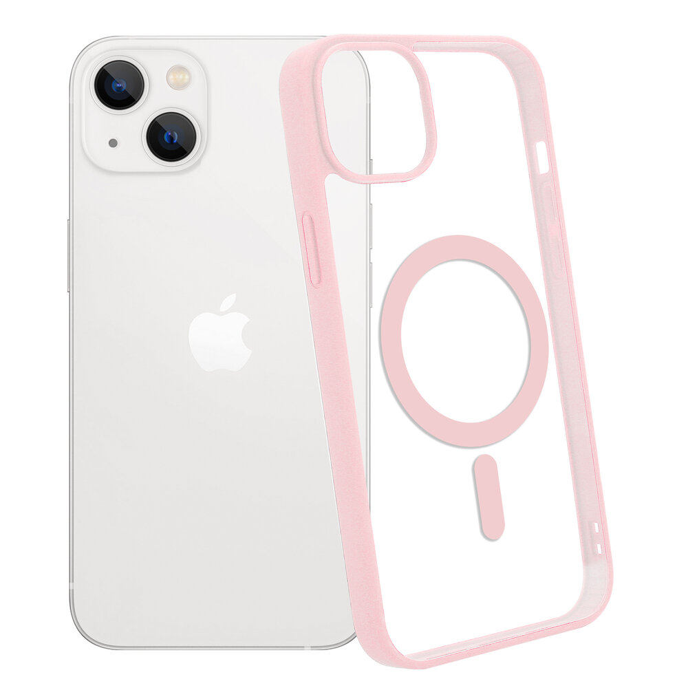 Shieldcase ShieldCase geschikt voor iPhone 14 Plus Magsafe hoesje transparant gekleurde rand (roze) + ShieldCase screenprotector - beschermglas iPhone bescherming - iPhone case bescherm hoesje + Screenprotector