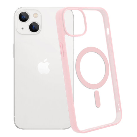 Shieldcase ShieldCase geschikt voor iPhone 14 Plus Magsafe hoesje transparant gekleurde rand (roze) + ShieldCase screenprotector - beschermglas iPhone bescherming - iPhone case bescherm hoesje + Screenprotector