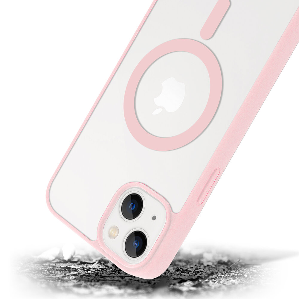 Shieldcase ShieldCase geschikt voor iPhone 14 Plus Magsafe hoesje transparant gekleurde rand (roze) + ShieldCase screenprotector - beschermglas iPhone bescherming - iPhone case bescherm hoesje + Screenprotector