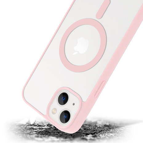 Shieldcase ShieldCase geschikt voor iPhone 14 Plus Magsafe hoesje transparant gekleurde rand (roze) + ShieldCase screenprotector - beschermglas iPhone bescherming - iPhone case bescherm hoesje + Screenprotector