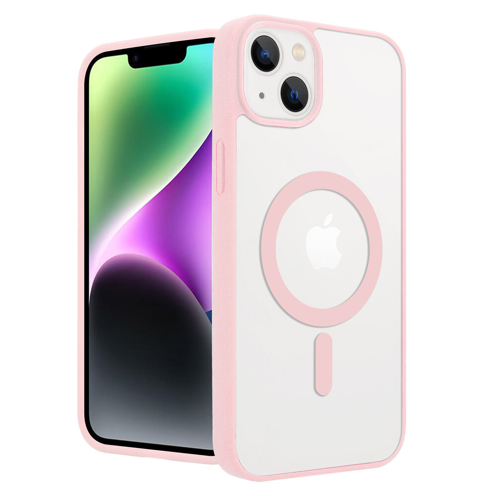Shieldcase ShieldCase geschikt voor iPhone 14 Plus Magsafe hoesje transparant gekleurde rand (roze) + ShieldCase screenprotector - beschermglas iPhone bescherming - iPhone case bescherm hoesje + Screenprotector