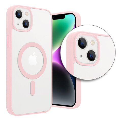 Shieldcase ShieldCase geschikt voor iPhone 14 Plus Magsafe hoesje transparant gekleurde rand (roze) + ShieldCase screenprotector - beschermglas iPhone bescherming - iPhone case bescherm hoesje + Screenprotector