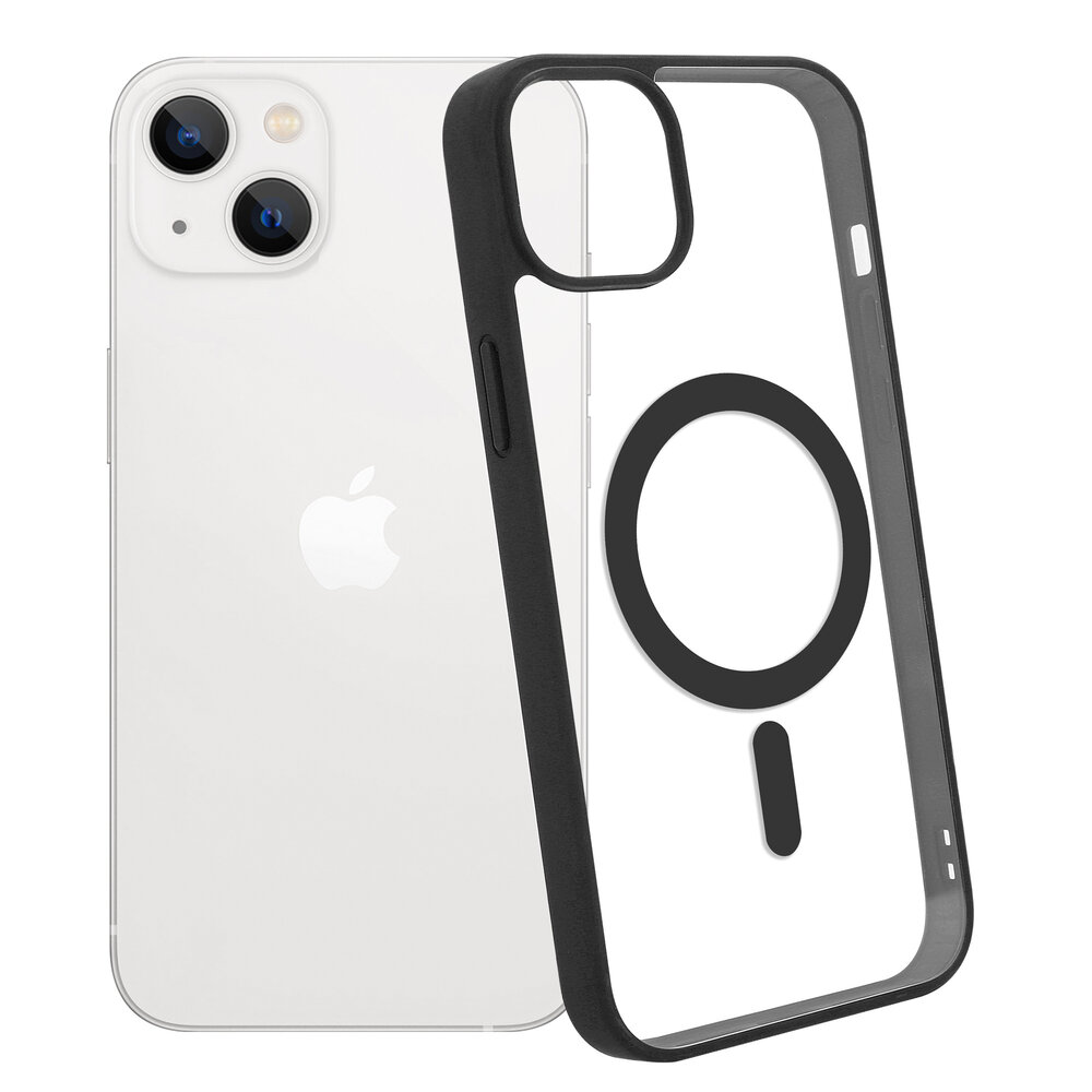 Shieldcase ShieldCase geschikt voor iPhone 14 Plus Magsafe hoesje transparant gekleurde rand (zwart) + ShieldCase screenprotector - beschermglas iPhone bescherming - iPhone case bescherm hoesje + Screenprotector
