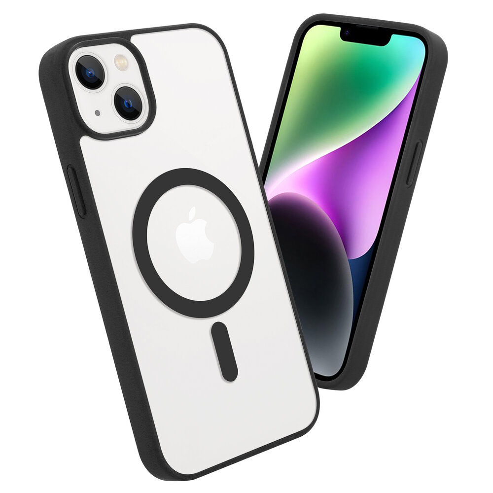 Shieldcase ShieldCase geschikt voor iPhone 14 Plus Magsafe hoesje transparant gekleurde rand (zwart) + ShieldCase screenprotector - beschermglas iPhone bescherming - iPhone case bescherm hoesje + Screenprotector