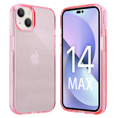 Shieldcase ShieldCase geschikt voor iPhone 14 Plus TPU Glitter case (roze) + ShieldCase screenprotector - beschermglas iPhone bescherming - iPhone case bescherm hoesje + Screenprotector