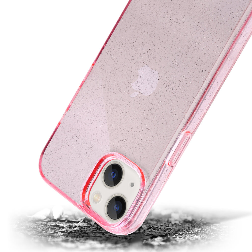 Shieldcase ShieldCase geschikt voor iPhone 14 Plus TPU Glitter case (roze) + ShieldCase screenprotector - beschermglas iPhone bescherming - iPhone case bescherm hoesje + Screenprotector