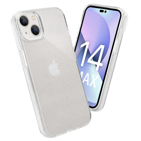 Shieldcase ShieldCase geschikt voor iPhone 14 Plus TPU Glitter case (transparant) + ShieldCase screenprotector - beschermglas iPhone bescherming - iPhone case bescherm hoesje + Screenprotector