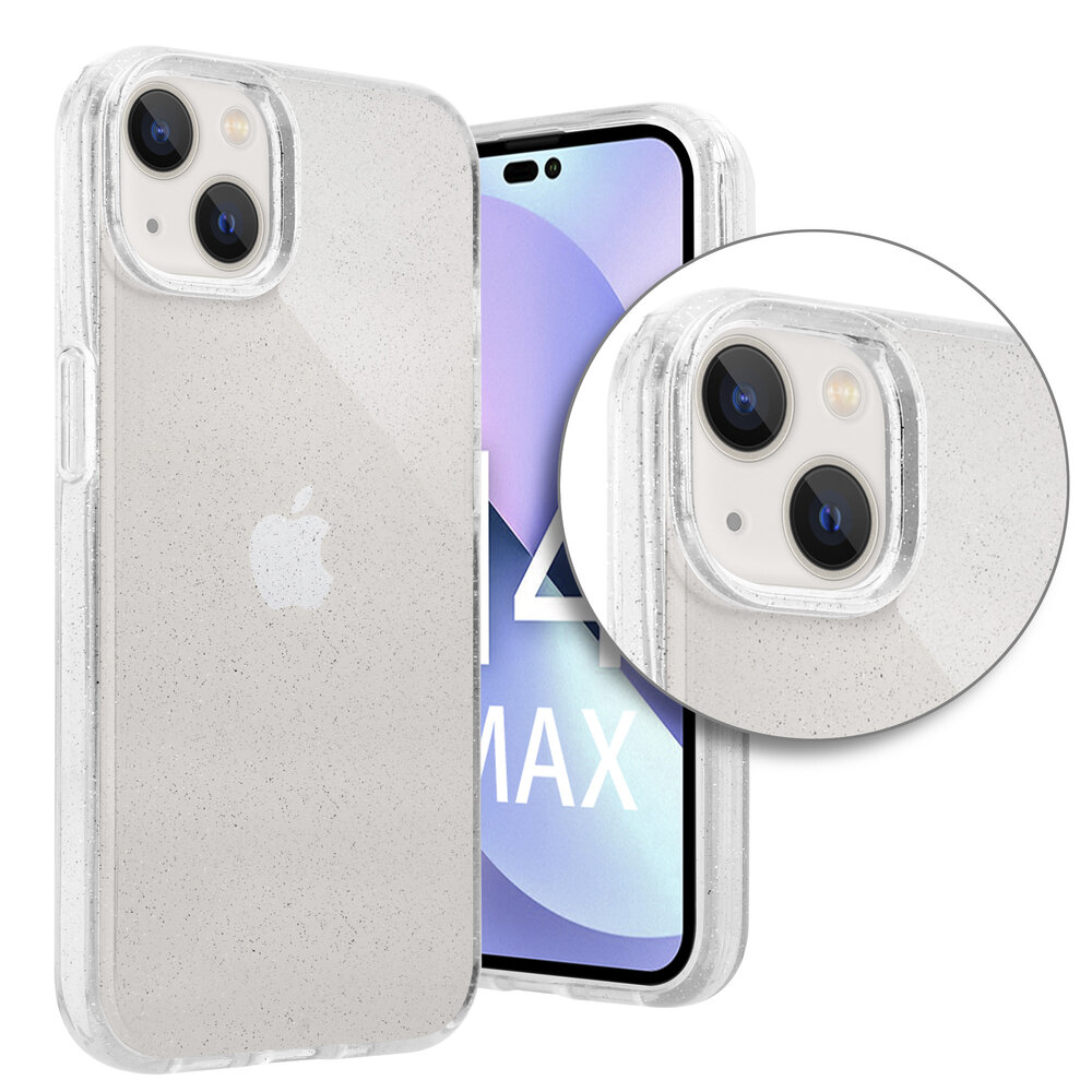 Shieldcase ShieldCase geschikt voor iPhone 14 Plus TPU Glitter case (transparant) + ShieldCase screenprotector - beschermglas iPhone bescherming - iPhone case bescherm hoesje + Screenprotector