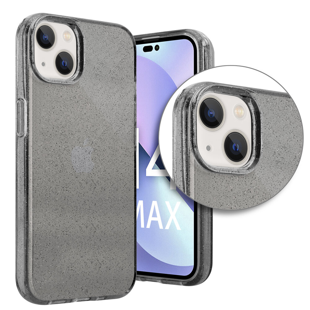 Shieldcase ShieldCase geschikt voor iPhone 14 Plus TPU Glitter case (zwart) + ShieldCase screenprotector - beschermglas iPhone bescherming - iPhone case bescherm hoesje + Screenprotector