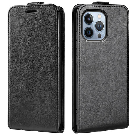 Shieldcase ShieldCase geschikt voor iPhone 14 Pro Flip case zwart leer + ShieldCase screenprotector - beschermglas iPhone bescherming - iPhone case bescherm hoesje + Screenprotector